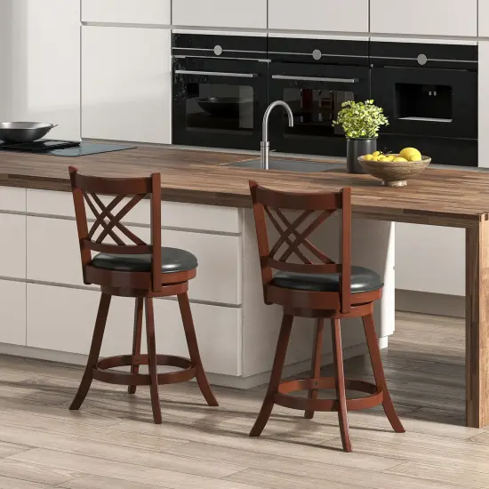 Costway 24''/29'' Swivel Bar Stools Set of 2 Upholstered Counter Stools with Cushion & Footrests {3}