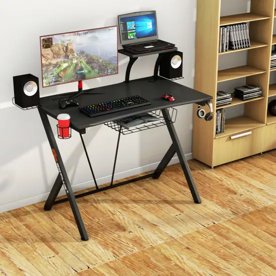 Costway Gaming Desk Computer Desk PC Table Workstation with Headphone Hook & Cup Holder {5}
