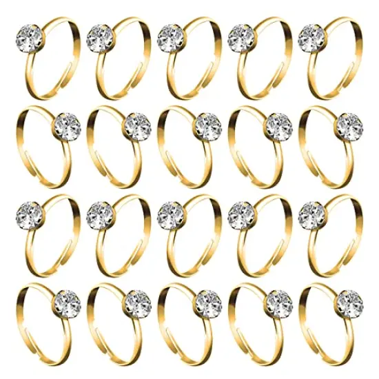 36 Packs Gold Diamond Engagement Rings Bridal Shower Rings for Wedding Table Decorations, Party Supply, Favor Accents, Cupcake Toppers {3}