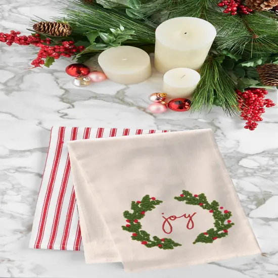 Joy Wreath Flour Sack Embroidered Cotton Kitchen Towel {3}