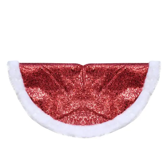 Northlight 20" Red Glittered Mini Christmas Tree Skirt With a Faux Fur Trim {3}