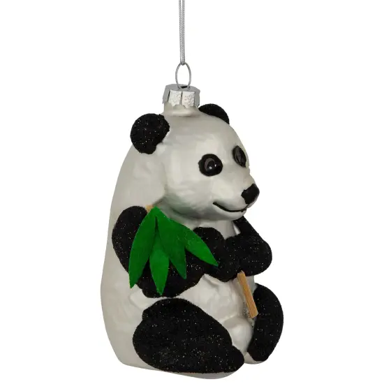 Northlight Glittered Panda Bear Glass Christmas Hanging Ornament - 4" - Black and White {5}