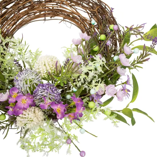 Northlight Allium, Statice and Lavender Half Spring Wreath - 24" - Purple {7}