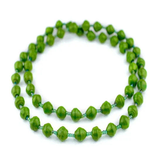 The Bead Chest Recycled Paper Bead Necklace from Uganda - Fair Trade African Jewelry (Lime Green) {3}
