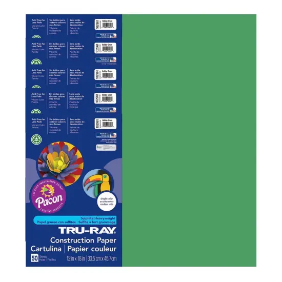 Construction Paper, Holiday Green, 12" x 18", 50 Sheets Per Pack, 5 Packs {1}