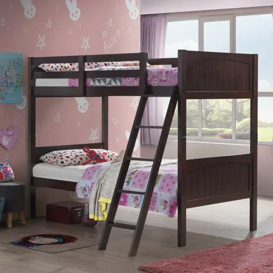 Twin Size Wooden Bunk Beds Convertible 2 Individual Beds Brown {3}