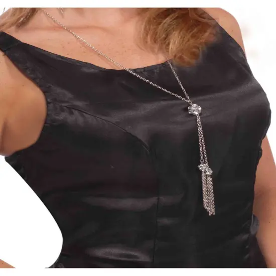 Deluxe Vintage Hollywood Starlet Costume Silver Disco Ball Tassel Necklace {1}