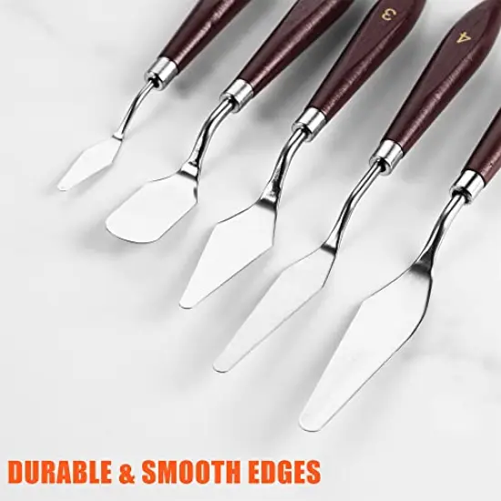 5 Pcs Palette Knife &ndash;Stainless Steel Pallet Knife with Smooth Edges & Wooden Handle for Sturdy Grip &ndash; Mixing Scraper for Acrylic & Oil Painting, Watercolor &ndash; Perfect for Artists & Beginners {5}