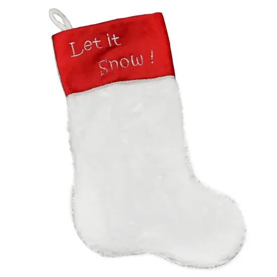 Northlight 20" White and Red Shadow Velveteen Cuff Christmas Stocking {1}