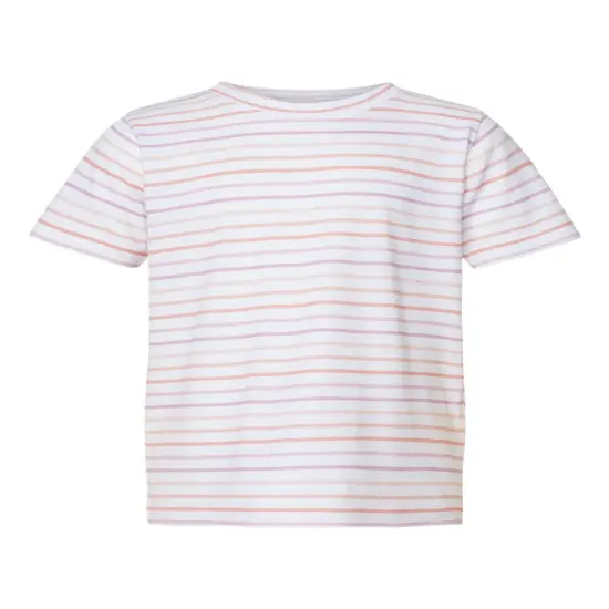 Rabbit Skins &reg; Toddler Girls' Ruffle Neck Fine Jersey Crewneck Short Sleeve Tee Lilac stripe {2}
