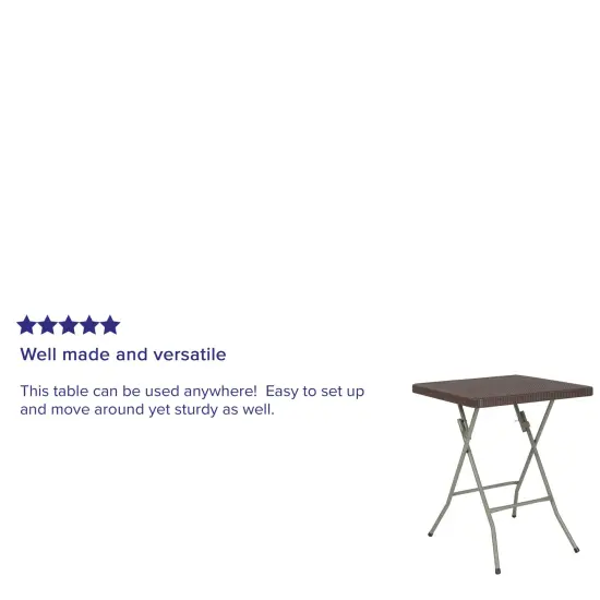 Emma and Oliver 1.95-Foot Square Rattan Plastic Folding Table Brown {4}