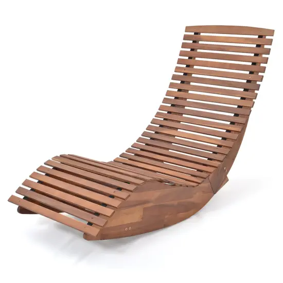 Costway 1/2 PCS Outdoor Acacia Wood Rocking Chair with Widened Slatted Seat and High Back {8}