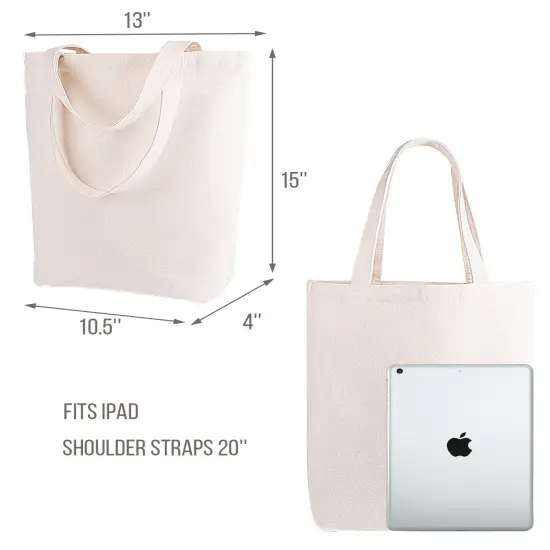 Natural Canvas Tote Bags DIY for Crafting and Decorating Reusable Grocery Washable Bag Shopping Bag 15H x 13W x 4D Inch (Natural) {1}