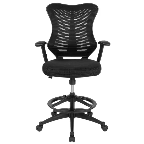 Emma and Oliver High Back Designer Mesh Drafting Chair with Leather Sides and Adjustable Arms Black {3}
