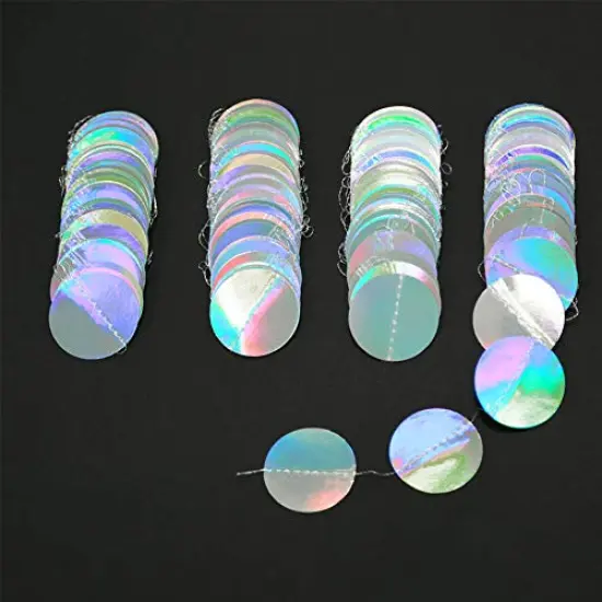 Holographic Circle Garlands - Iridescent Party Supplies, Hanging Streamer Backdrop for Kids Unicorn, Mermaid Theme, Birthday Party, Baby Shower, Graduation, Wedding, Disco, and Bachelorette Party Decor {5}