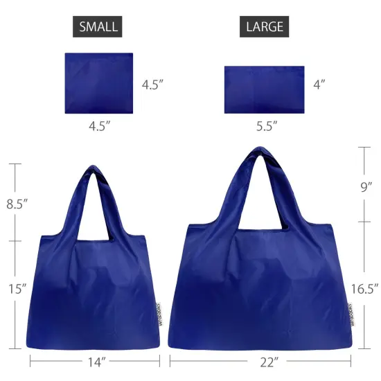 Wrapables Large & Small Foldable Tote Nylon Reusable Grocery Bags, Set of 2 Set of 2, Blue {2}