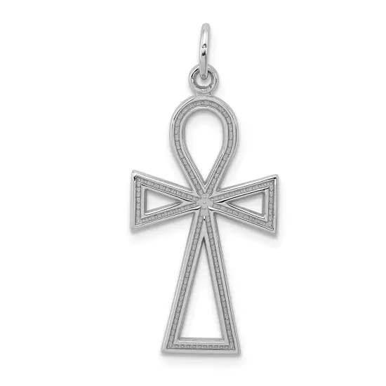 14K White Gold Ankh Charm Pendant Religious Jewelry 37mm x 14mm {1}