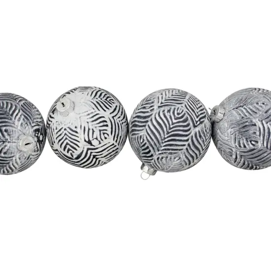 Northlight Leaf Etched Glass Christmas Ball Ornaments - 4" (100mm) - Gray - 4ct {4}