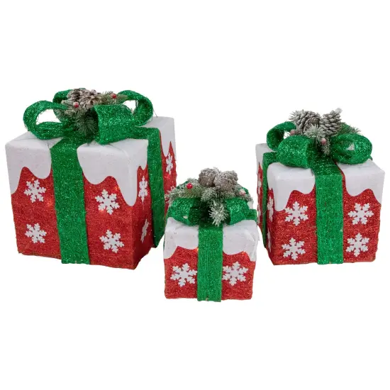 Northlight Set of 3 Lighted Red with White Snowflakes Gift Boxes Christmas Decorations {6}
