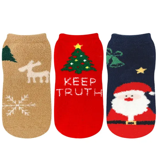 Wrapables Novelty Winter Warm Christmas Fuzzy Slipper Socks for Women (Set of 3), Santa {3}