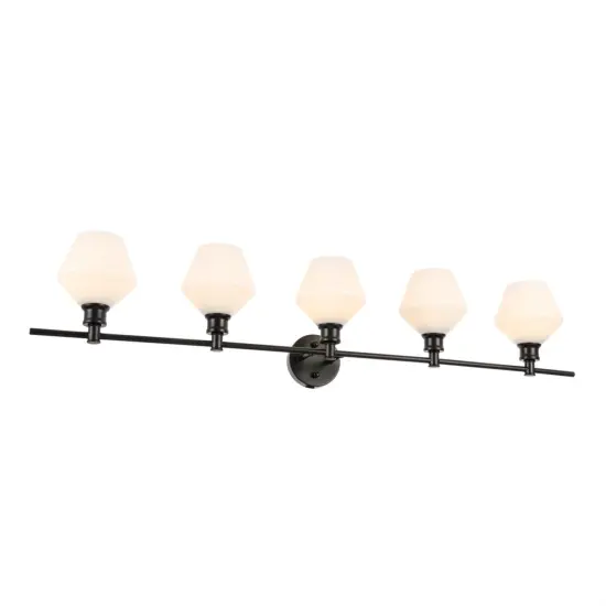 Gene 5 light Black and Frosted white glass Wall sconce {4}