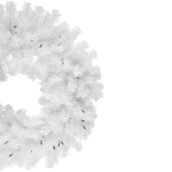 Northlight Pre-Lit Geneva Spruce Artificial Christmas Wreath - 24" - White - Green Lights {4}