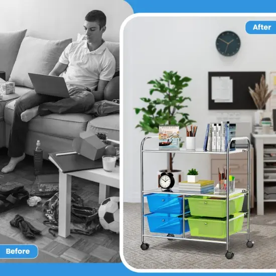 4-Drawer Utility Cart with Locking Wheels and Handles Mobile Storage Shelf for Kitchen and Bathroom Salon Blue {5}