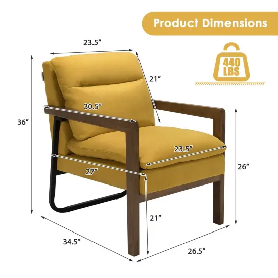Single Sofa Chair with Extra-Thick Padded Backrest and Seat Cushion Yellow {3}