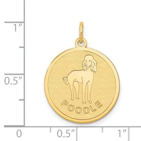 14K Yellow Gold Poodle Disc Charm Dog Jewelry Pendant 26mm x 20mm {2}