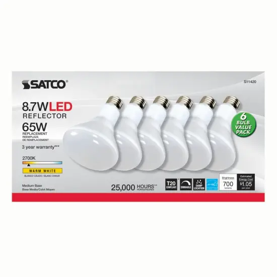 6Pk - Satco 8.7w 120v LED Bulb BR30 E26 Base 700lm 2700k Warm White - 65w-equiv {1}
