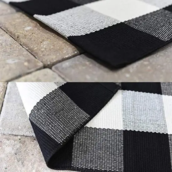 MUBIN Cotton Buffalo Plaid Rug 27.5 x 43 Inches Black and White Check Rugs Hand-Woven Indoor or Outdoor Rugs for Layered Door Mats Washable Carpet for Front Porch, Kitchen, Farmhouse, Entryway {5}