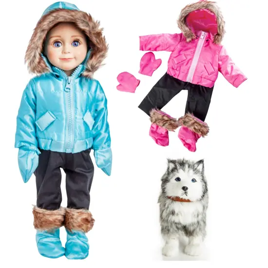 The Queen's Treasures 18 In Doll 13 Pc Ski Clothes and Dog {1}