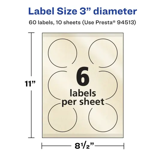 Avery Pearlized Ivory Round Labels with Sure Feed Technology, Print-to-the-Edge, 3" diameter {5}