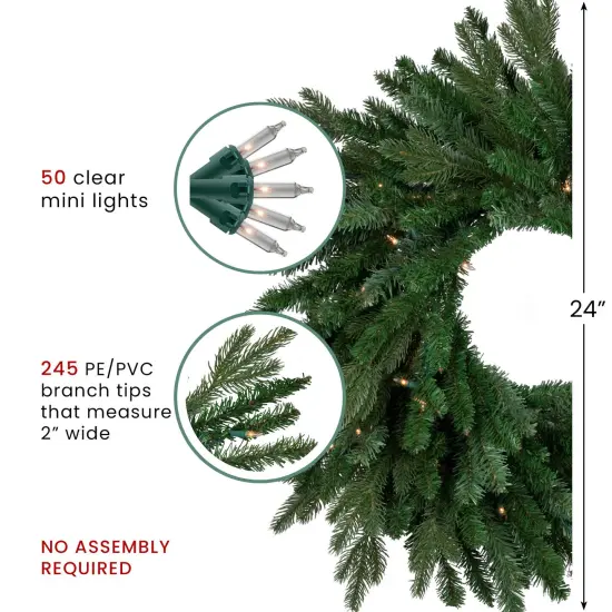 Northlight Real Touch&trade; Pre-Lit Grande Spruce Artificial Christmas Wreath - 24" - Clear Lights Green {6}