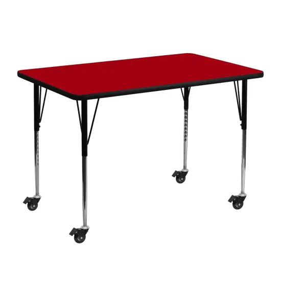 Emma and Oliver Mobile 30x48 Rectangle Laminate Adjustable Activity Table Red {1}