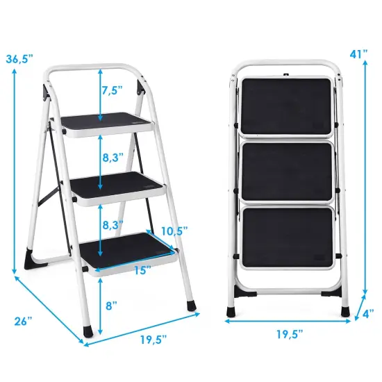 Folding 3-Step Ladder with Handgrip and Anti-Slip Platform {3}