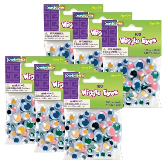 Wiggle Eyes, Multi-Color, Assorted Sizes, 100 Per Pack, 6 Packs {1}