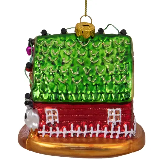 Northlight 4" Festive Red and Green Barn with Roof Glass Christmas Ornament {4}