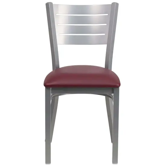 Emma and Oliver 2 Pack Silver Slat Back Metal Restaurant Chair BurgundyVinyl/Silver {2}