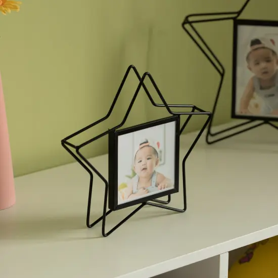 Modern Star Shape Black Metal Decor Photo Frame for Tabletop Display {6}