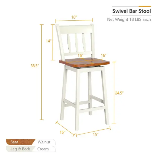 Set of 2 Swivel Bar Stools with 360&deg; Swiveling and High Backrest White {4}