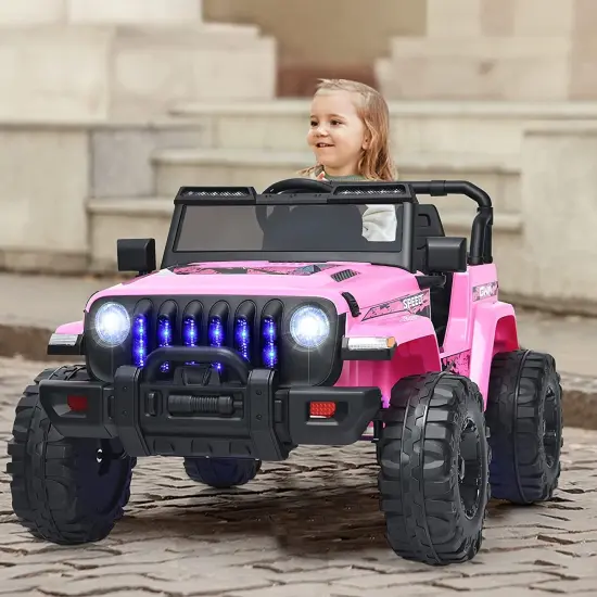 12V Kids Ride-on Jeep Car with 2.4 G Remote Control and LED Light Effects Pink {2}
