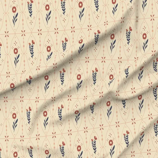 Various Fabrics by the Yard or Fat Quarter Rust Floral Scandi Flowers Traditional Minimal Navy Cream Large Scale Custom Printed Fabric by Spoonflower {6}