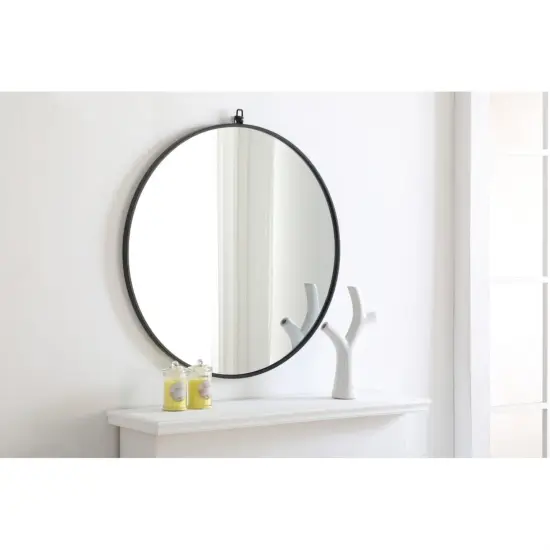 Metal frame Round Mirror with decorative hook 32 inch Black finish {4}