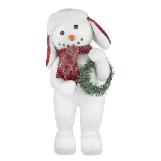 Northlight Frosted Snowman with Wreath Christmas Figure - 16" White {5}