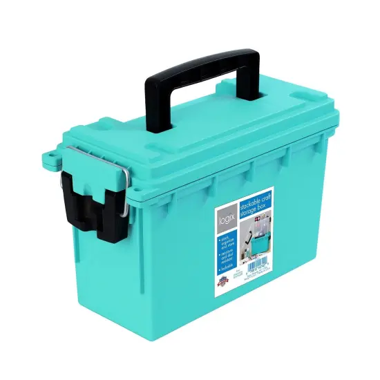 Stackable Craft Storage Box with Handle, Locking Art Supply Box, Plastic Storage Containers with Lids, Craft Organizer Box, Teal {2}