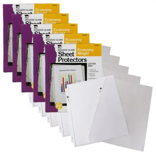 Sheet Protectors, Reduced Glare, Letter Size, Clear, 50 Per Box, 5 Boxes {1}
