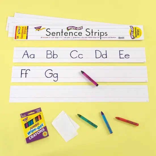 Wipe-Off&reg; Sentence Strips, 3" x 24", White, 30 Per Pack, 3 Packs {3}