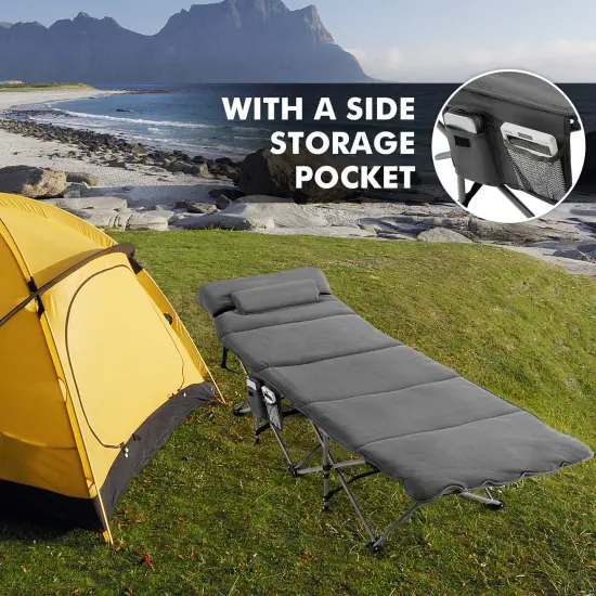 Folding Retractable Travel Camping Cot with Mattress and Carry Bag Grey {3}