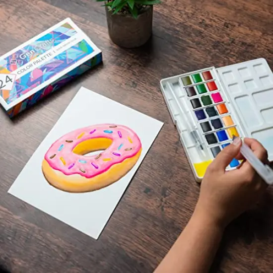 Watercolor Palette with Bonus Paper Pad 24 Premium Colors - 2 Refilable Water Brush Pens - 15 Sheets of Water Color Paper - Portable Painting {5}